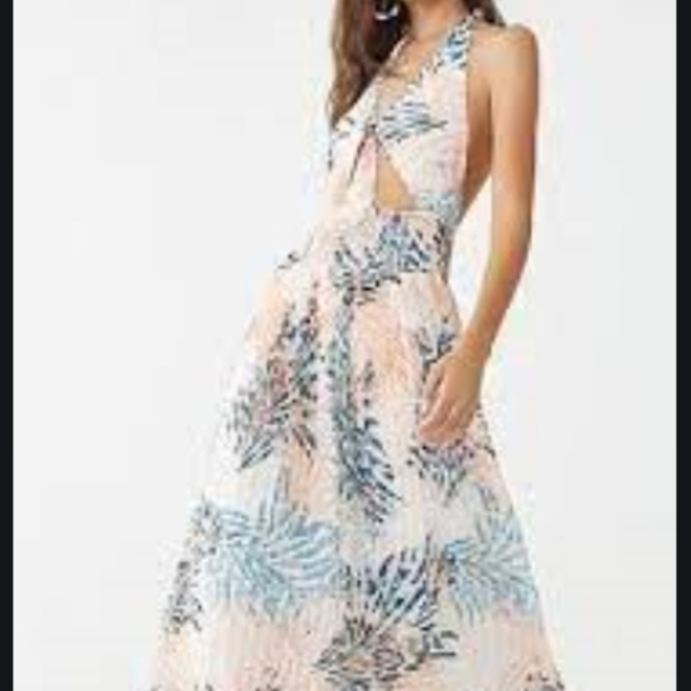 Long abstract leaf dress with cut out in front